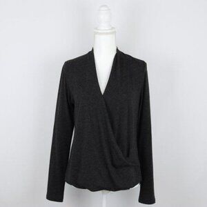 Lucy Activewear Women's Medium Black Wool Blend Faux Wrap Long Sleeve Blouse